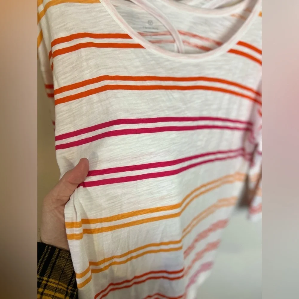 T‎ by Talbots Striped Multicolor Women's Top Blouse Size L Modal Cotton Natural